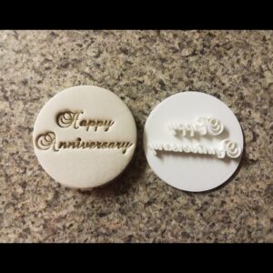 Black Happy Anniversary Embosser Stamp Cookie Cookie Embosser Cupcake Stamp for Romantic Baking Wedding Anniversary Treats Engagement Desserts Fondant Decorations and Custom Gift