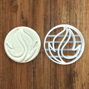Fire symbol cookie cutter for baking shortbread biscuits, flame shape fondant cutter, sugar paste decorating, fiery cake decoration, themed pastry design tool for homemade desserts