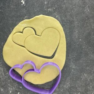 Double heart shape cookie cutter for baking shortbread biscuits, fondant cutting, sugar paste shaping, romantic themed pastry crafting, cake decorating, homemade dessert making tool