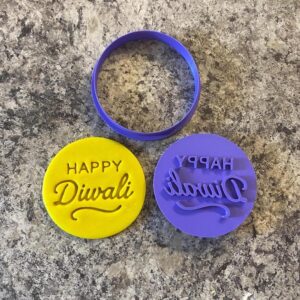 Black Happy Diwali Stamp and Outline Cookie Cutter cokkie Tool with Sharp Edges for Festival Theme Cookies Fondant Cake Decorating Pastry Biscuit Cutting Crafts Baking Supply India