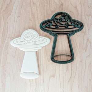 Santa is an Alien Christmas Cookie Cutter Cookie for Fondant, Clay, Dough, Spaceship Spotlight Design Funny Holiday Cookies for Parties, Gift Baking DIY Craft Made in India
