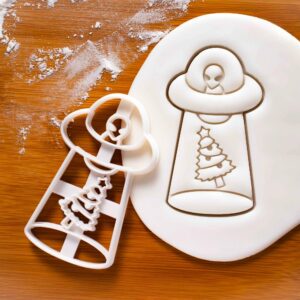 UFO Abduction Christmas Tree Cookie Cutter | Create Fun Alien-Themed Tree Biscuits | Perfect for Holiday Baking and Extraterrestrial Celebrations (ONLY TREE)